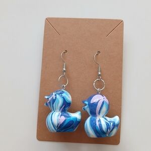 Fashion Jewelry Blue and Pink Duck Earrings